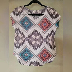 Ginger | Aztec Geometric Pattern Short Sleeve Shirt, Size M (Made Small)